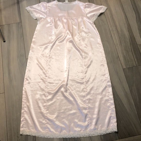 Vintage Dior Nightgown Pink Lace Cap Sleeves Round Neck Long Length Silky 48” - Picture 5 of 14